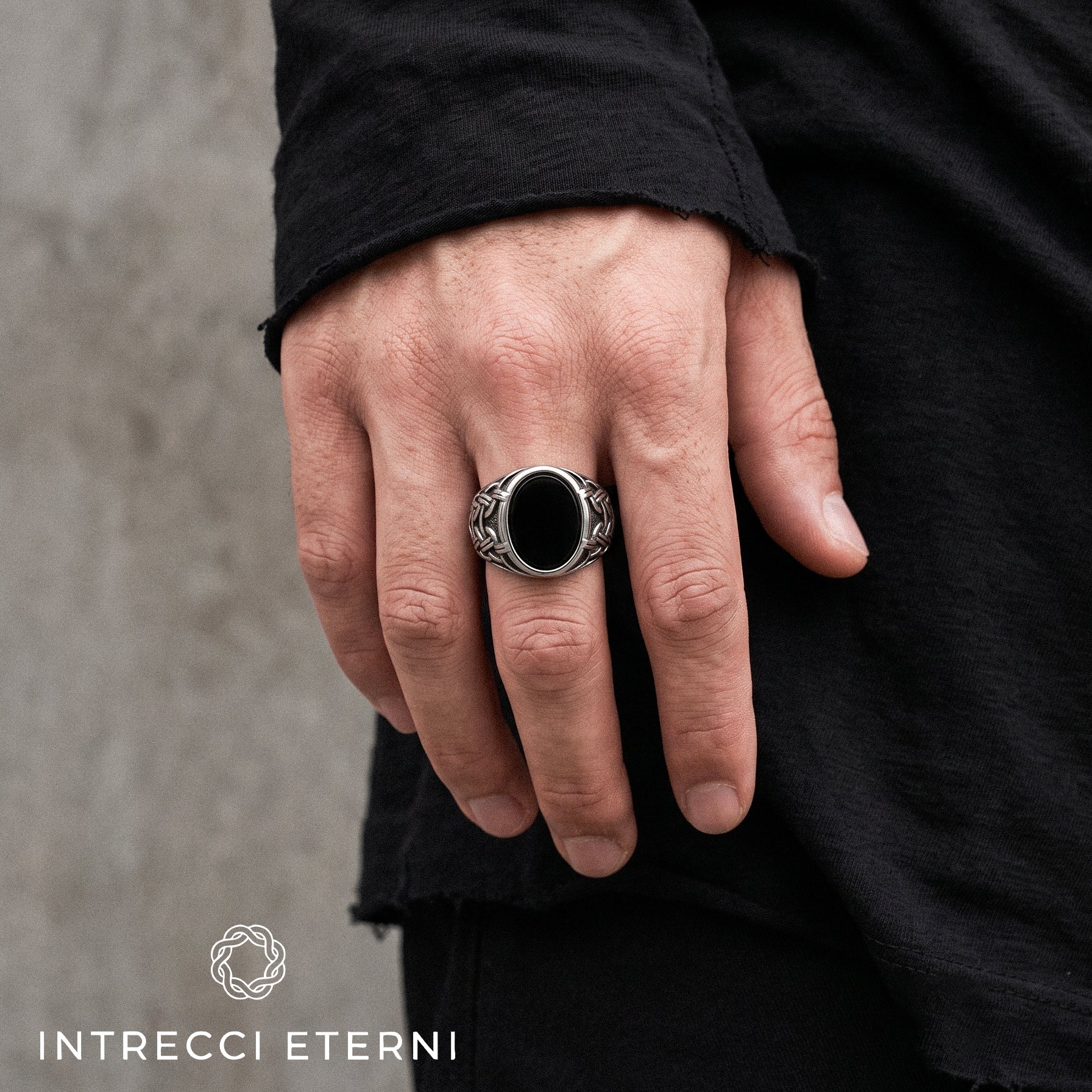 ANELLO INTRECCIO BLACK STONE SILVER