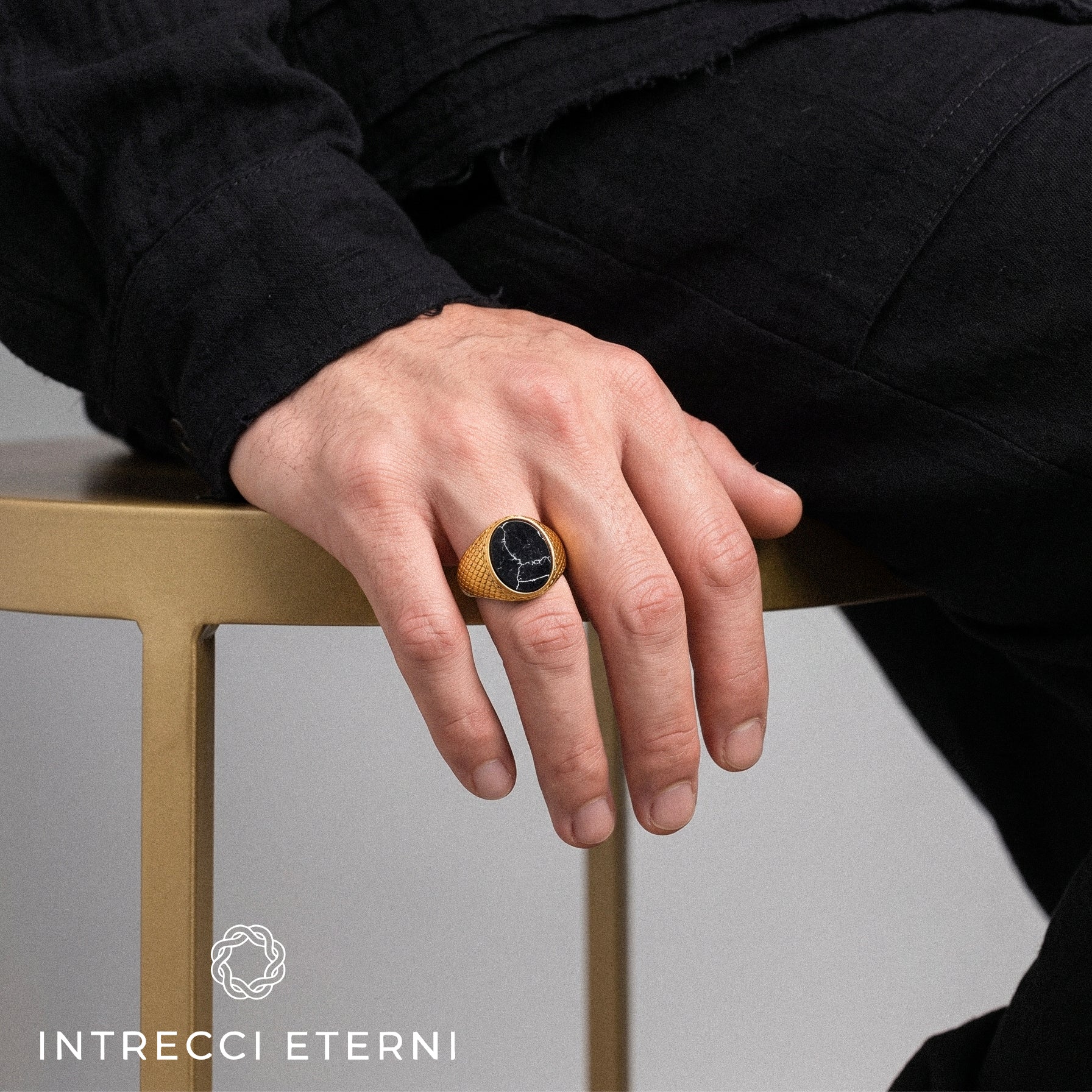 ANELLO MARBLE STONE GOLD/BLACK