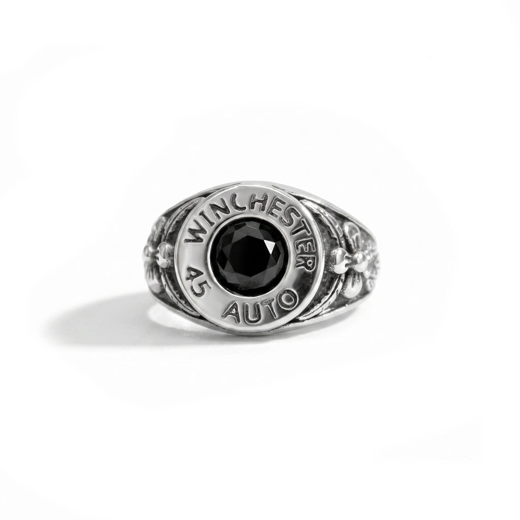 ANELLO FLOWER STONE SILVER/BLACK