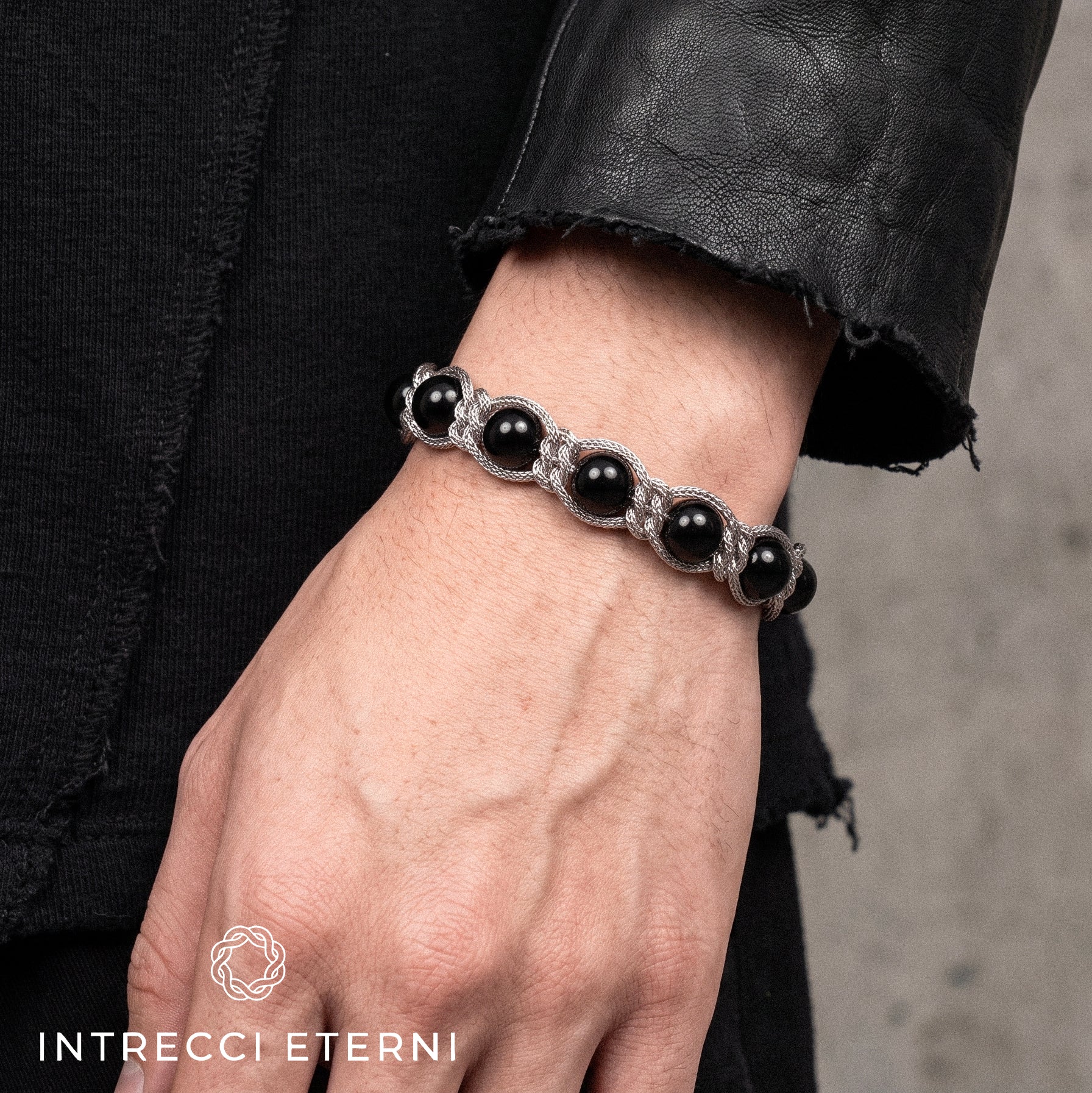 BRACCIALE PIETRE SIRIO SILVER/BLACK