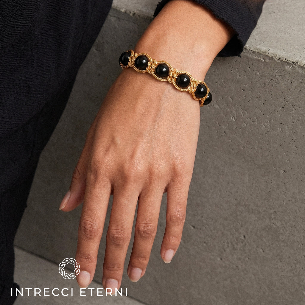 BRACCIALE PIETRE SIRIO GOLD/BLACK