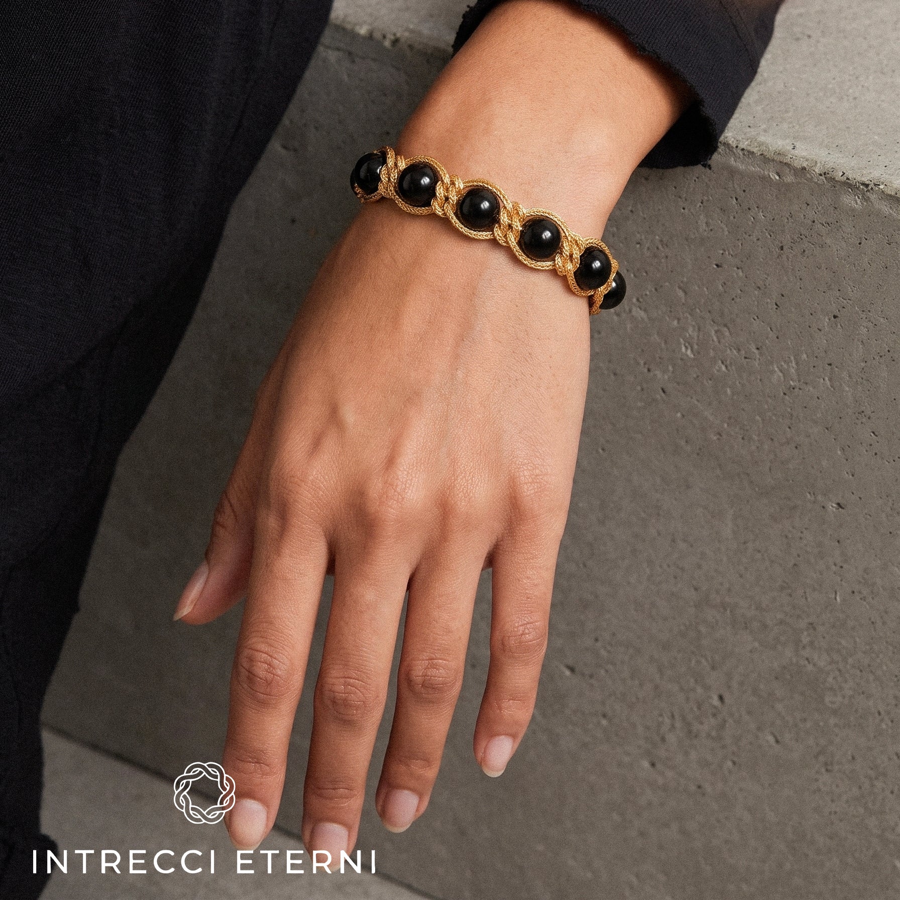 BRACCIALE PIETRE SIRIO GOLD/BLACK